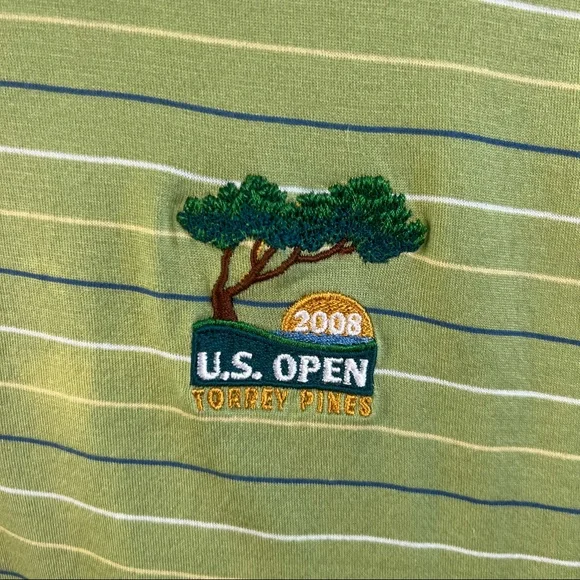 Men's Walter Hagan US OPEN Golf 2008 TORREY PINES Polo Shirt L Striped Green - Picture 2 of 3
